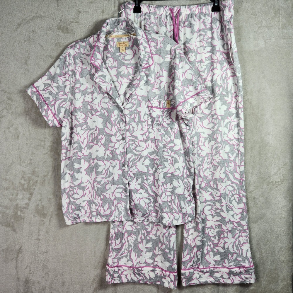 Sunday Brunch Womens XL Shadow Floral Brushed Jersey Notch Collar Pajama A676573